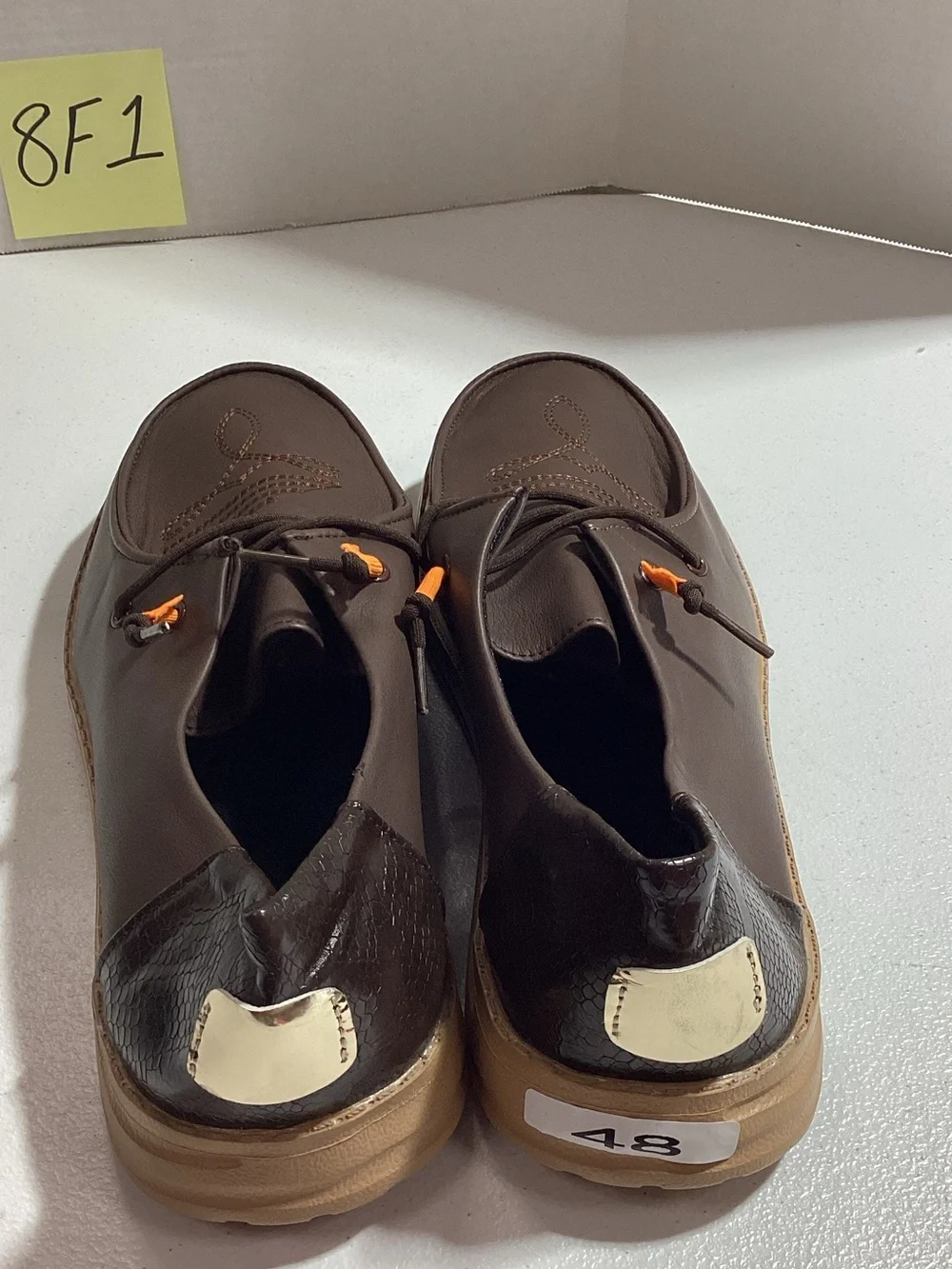 Men's Brown Leather Casual Shoes with Orange Accents